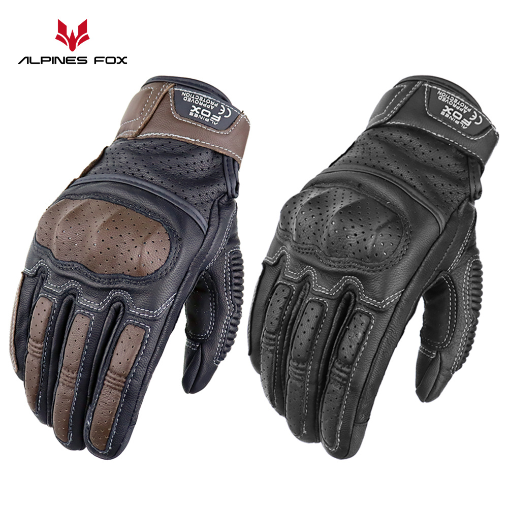 Motorcycle Gear Alpine - Vintage Motorcycle Gloves Genuine Leather Motorbike